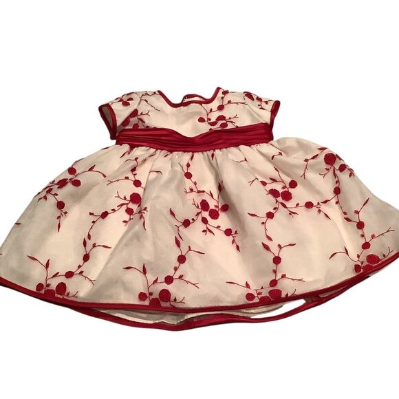 Bonnie Baby Dress White & Red Floral Embroidered Bow Back Size 3/6M - Picture 10 of 13